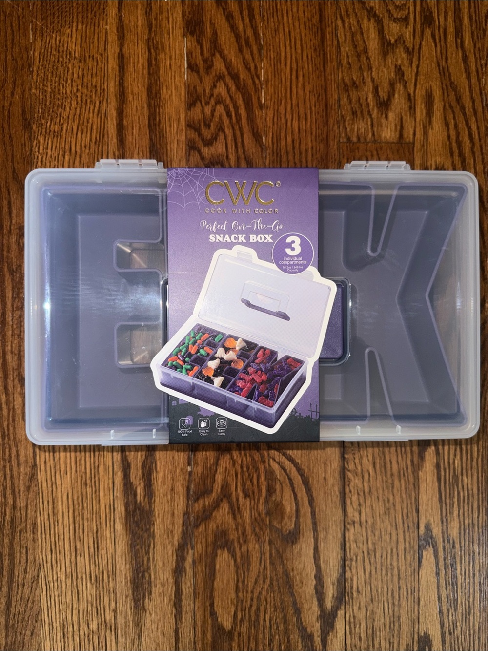 CWC Purple Snack Box Organizer - 3 Compartment Portable Food Storage